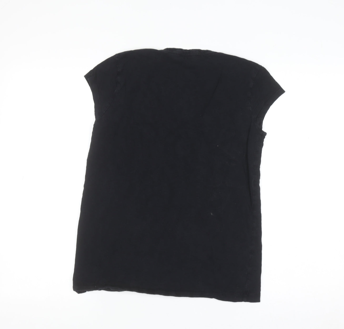 The White Company Women’s Black V-Neck Cotton T-Shirt UK 8