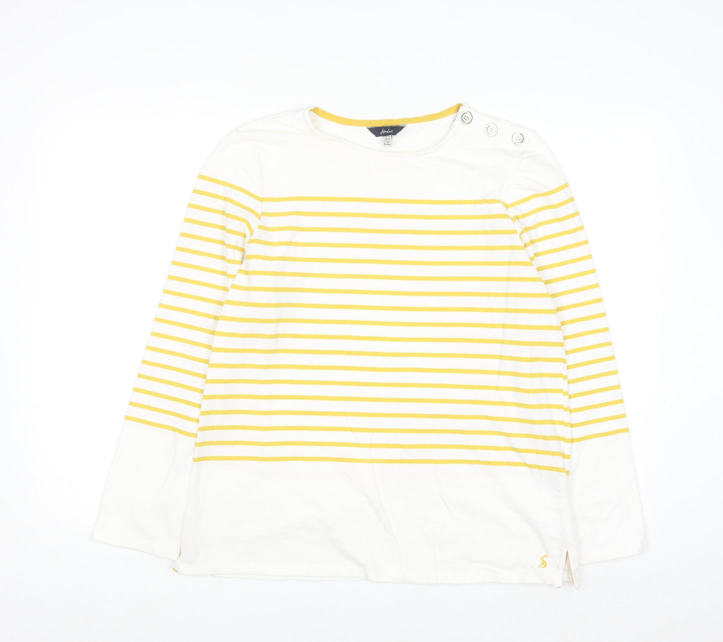 Joules Women’s Yellow White Striped Long Sleeve Cotton Top UK 14