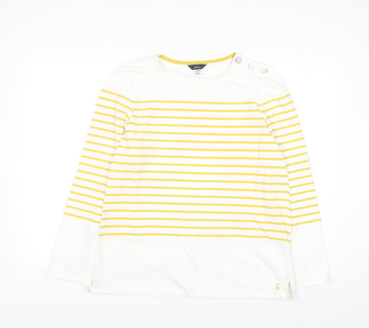 Joules Women’s Yellow White Striped Long Sleeve Cotton Top UK 14