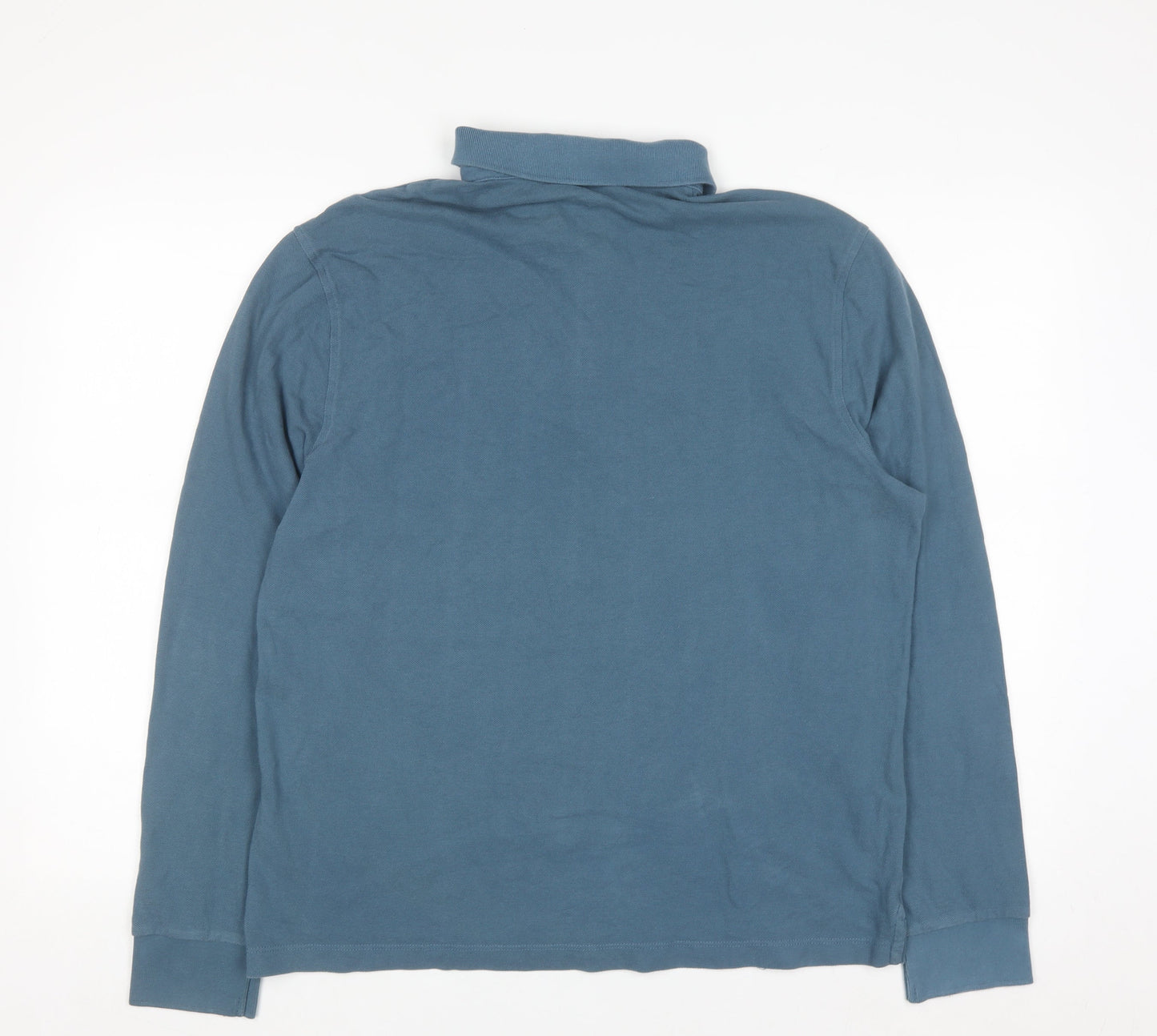 Marks and Spencer Men's Blue Long Sleeve Regular Fit Cotton Polo L