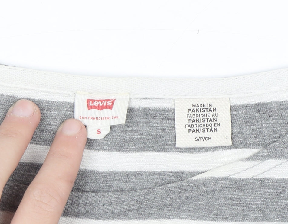 Levi's Women's Grey Striped Long Sleeve Basic Cotton T-Shirt S