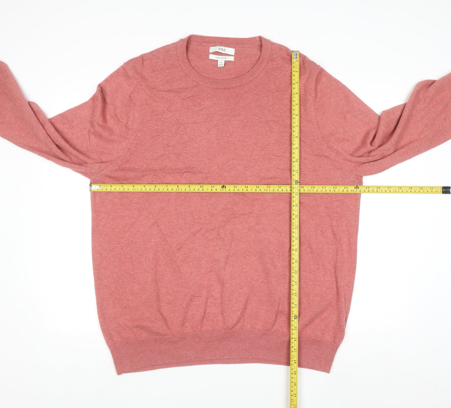 Marks and Spencer Men's Pink 2XL Cotton Crew Neck Jumper