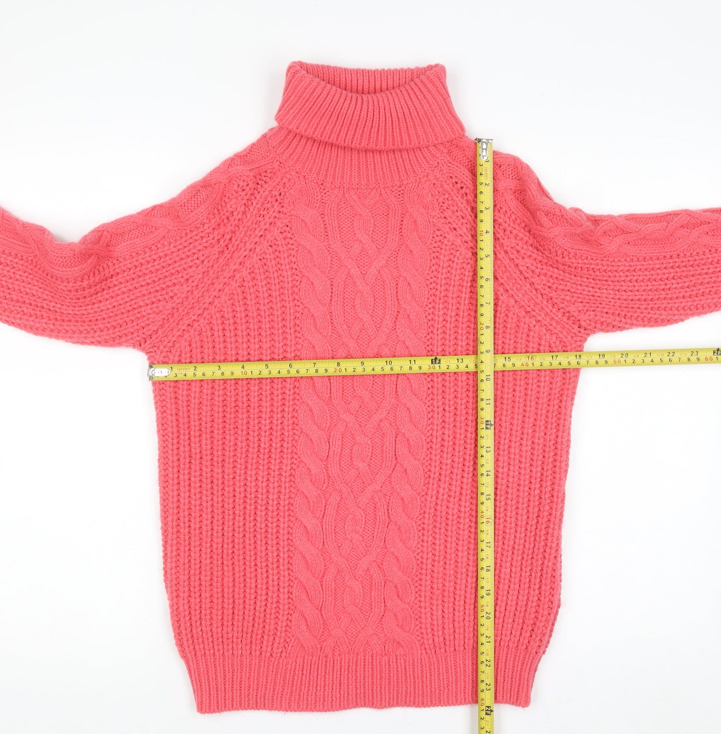 Papaya Women’s Pink Roll Neck Cable Knit Jumper Size S