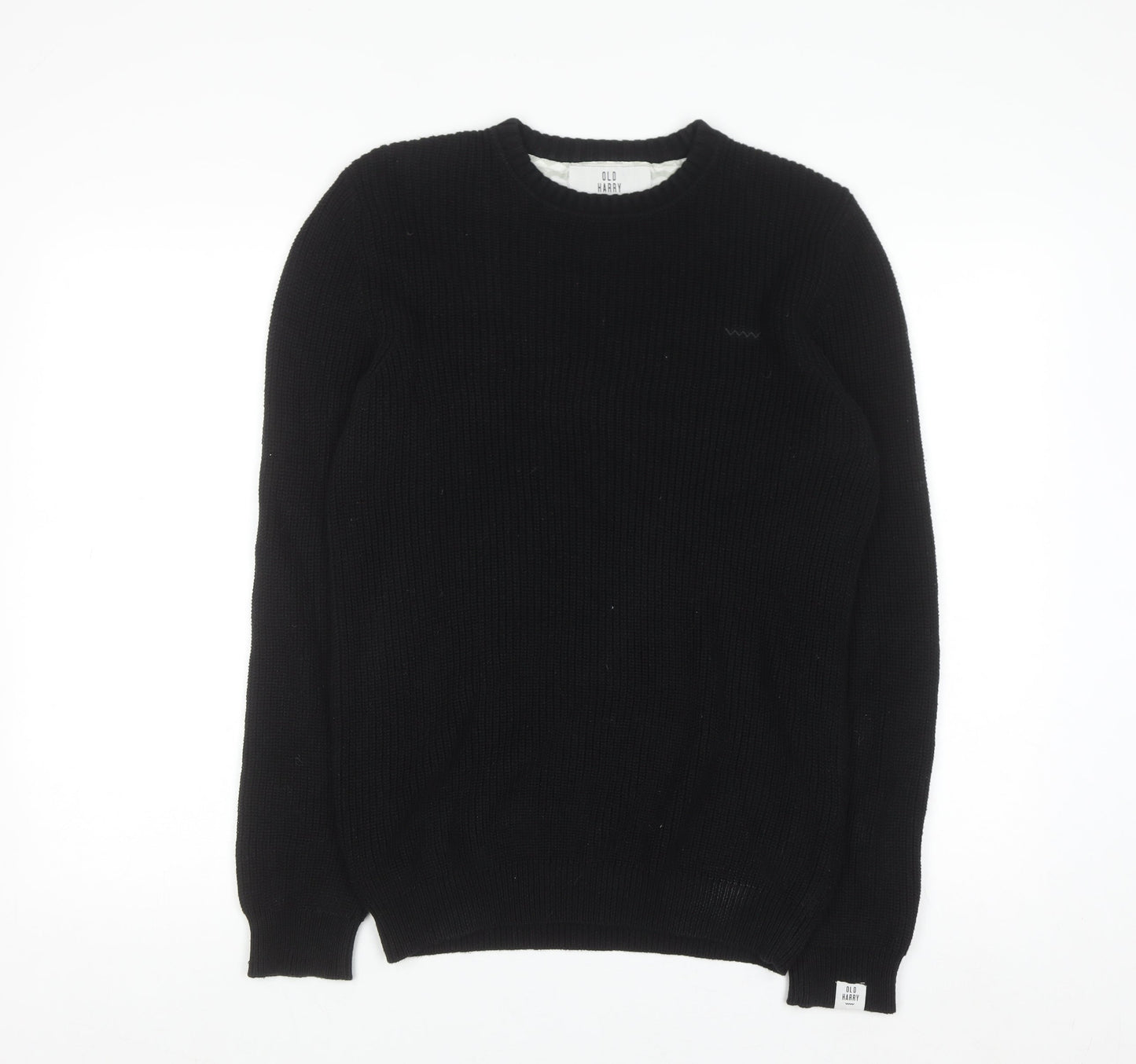 Old Harry Men's Black Cotton Crew Neck Chunky Pullover Jumper XS