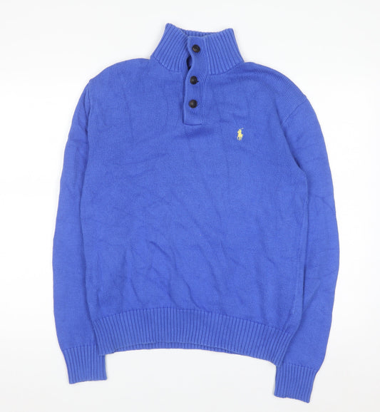 Polo Ralph Lauren Men's Blue Wool Henley Jumper Medium