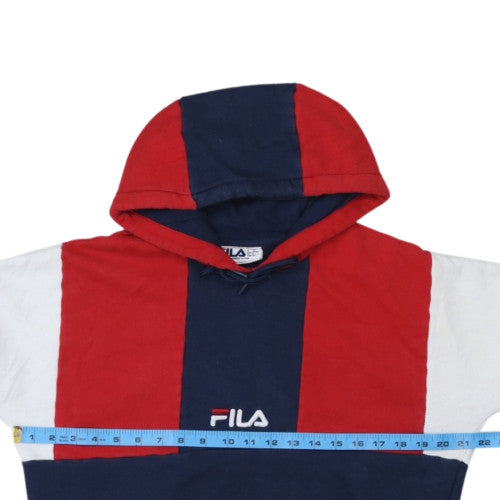 FILA Women's Navy Red Colourblock Hoodie Size S Pullover Cotton Blend