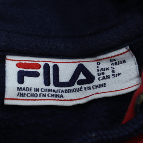FILA Women's Navy Red Colourblock Hoodie Size S Pullover Cotton Blend
