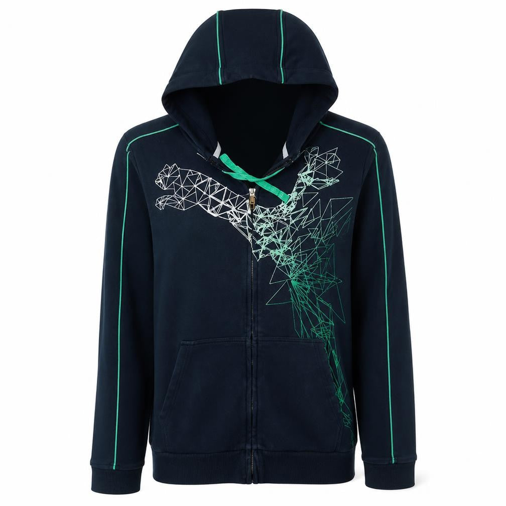 Front view of Puma Men's Black Full Zip Hoodie L Sports Graphic Hooded Sweatshirt
