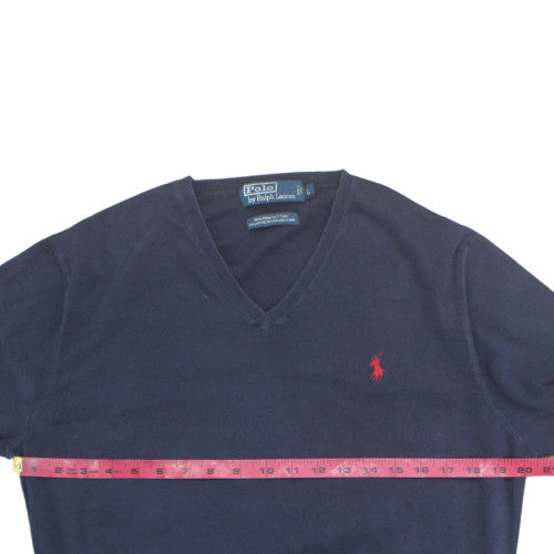 Ralph Lauren Men’s Blue V-Neck Cotton Pullover Jumper L