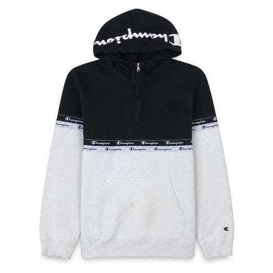 Champion Men's Black & White 1/2 Zip Hoodie Medium Logo Pullover Sweatshirt
