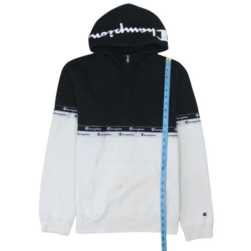 Champion Men's Black & White 1/2 Zip Hoodie Medium Logo Pullover Sweatshirt