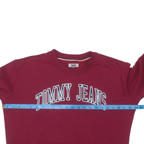 Tommy Jeans Womens Red Pullover Sweatshirt M Logo Cotton Blend