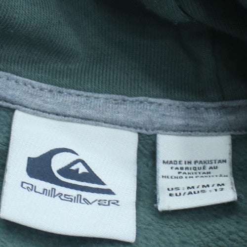 Quiksilver Mens Green Pullover Hoodie Medium Graphic Logo Cotton Blend
