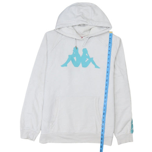 Kappa Mens White Large Pullover Hoodie with Blue Logo Sportswear