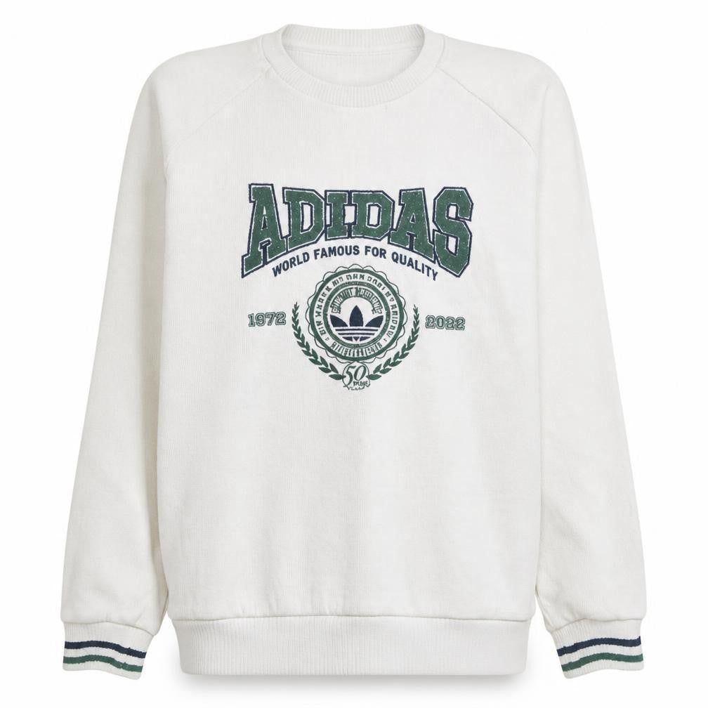 Adidas Womens White Crew Neck Sweatshirt XL Logo Graphic Pullover