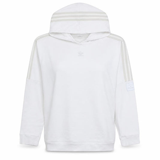 Adidas Women White UK 12 Hooded Pullover Sweatshirt with Logo Detailing