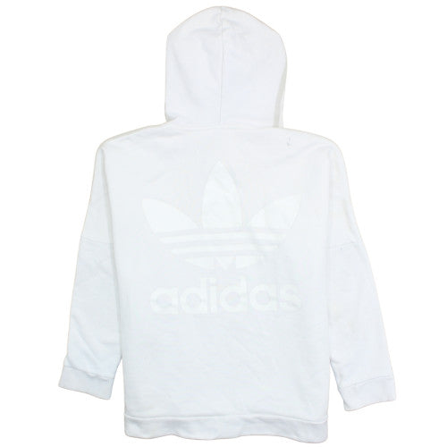 Adidas Women White UK 12 Hooded Pullover Sweatshirt with Logo Detailing