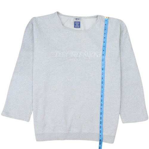 Stussy Women Grey Crew Neck Pullover Sweatshirt Size L