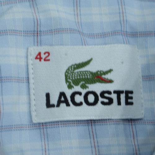 Lacoste Men's Blue Checked Short Sleeve Button-Up Shirt Size 42