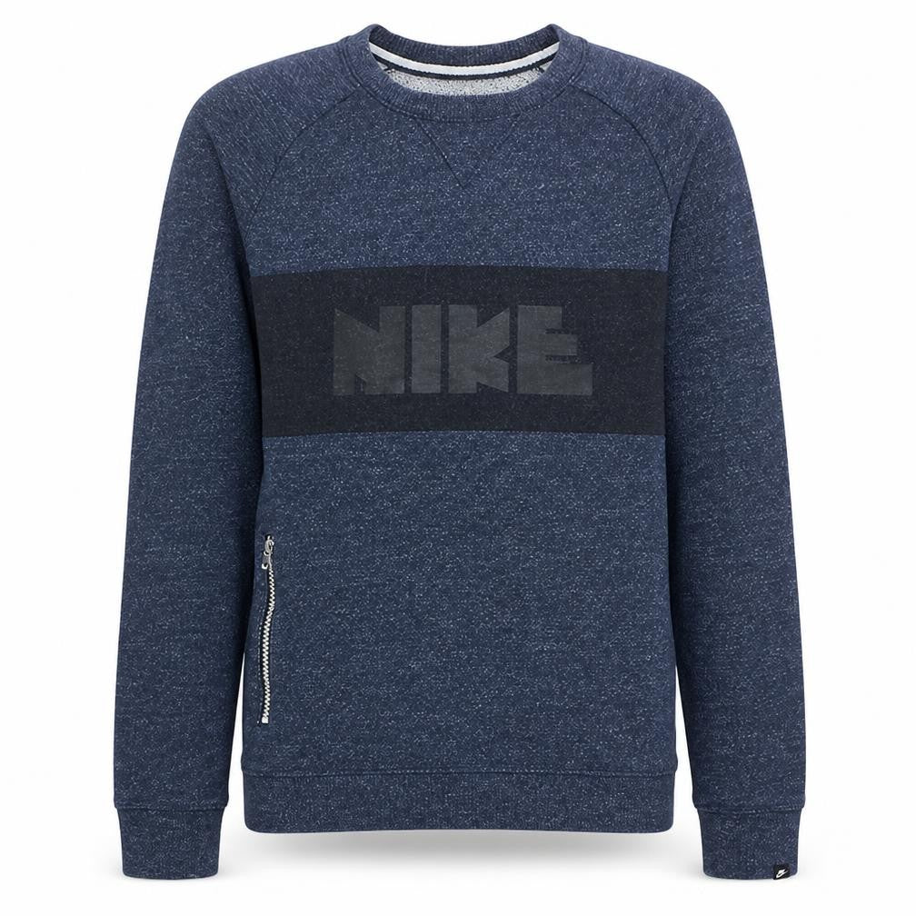Nike Men’s Blue Pullover Crew Neck Sweatshirt Size S Logo Zip Detail