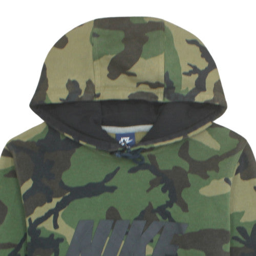 Nike Men's Green Camouflage Pullover Hoodie M Cotton Blend