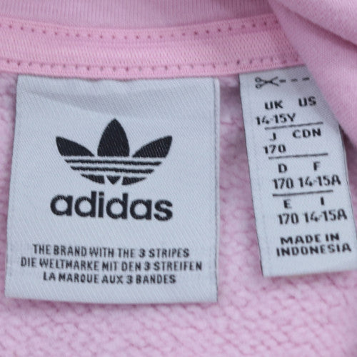 Adidas Girls Pink Pullover Hoodie 14-15 Years Fleece Logo Sportswear