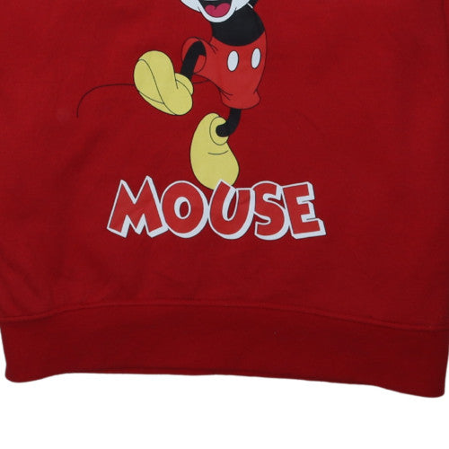 Disney Mickey Mouse Red Hoodie Women L Pullover Cotton Sweatshirt