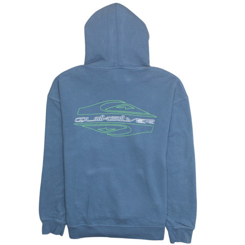 Quiksilver Mens Blue Pullover Hoodie L Surf Logo Fleece Sweatshirt