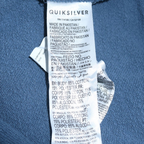 Quiksilver Mens Blue Pullover Hoodie L Surf Logo Fleece Sweatshirt