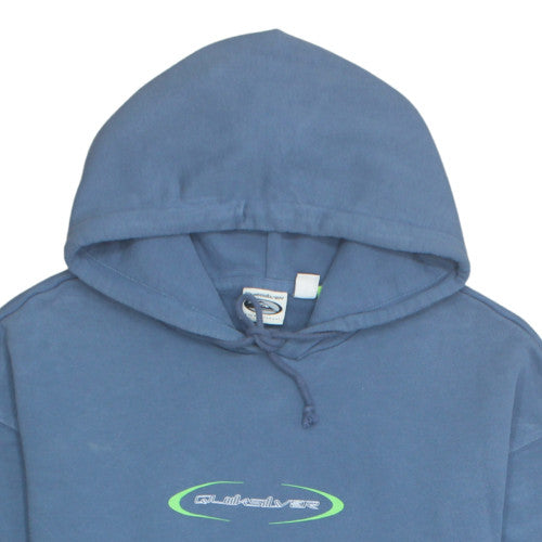 Quiksilver Mens Blue Pullover Hoodie L Surf Logo Fleece Sweatshirt