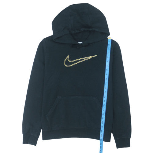 Nike Womens Black Gold Logo Pullover Hoodie Size L