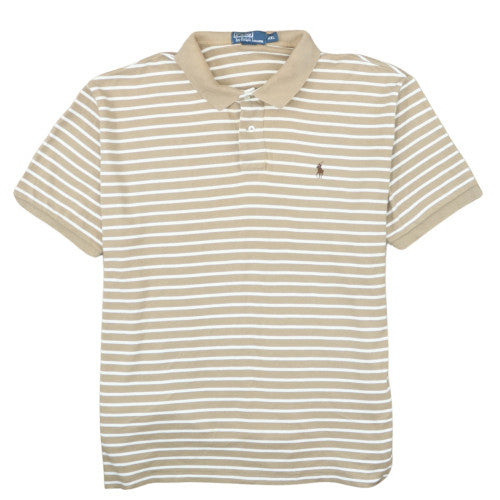 Ralph Lauren Men’s Beige Striped Cotton Polo Shirt XXL Classic Fit