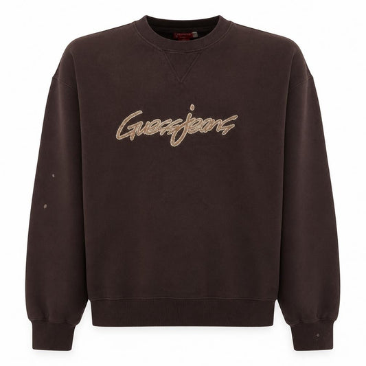 Guess Jeans Men's Brown Crew Neck Sweatshirt Size L Embroidered Logo