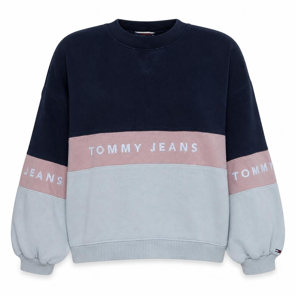 Tommy Jeans Womens Navy Pink Grey Colourblock Sweatshirt Size S