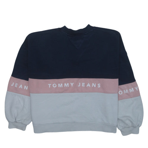 Tommy Jeans Womens Navy Pink Grey Colourblock Sweatshirt Size S
