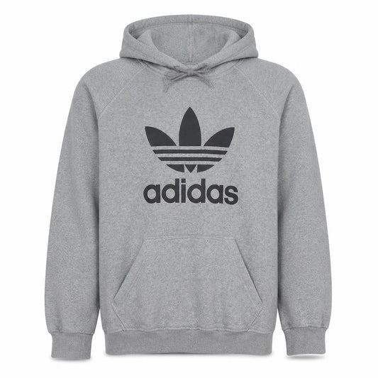 adidas Mens Grey Pullover Hoodie L Logo Fleece Sweatshirt