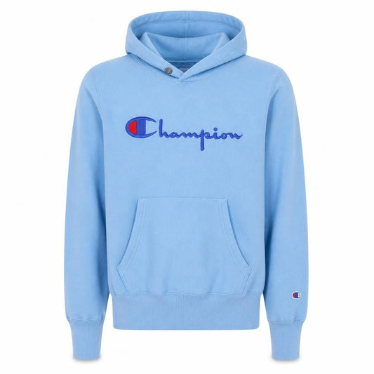 Champion Men's Blue Pullover Hoodie Medium Embroidered Logo Vintage