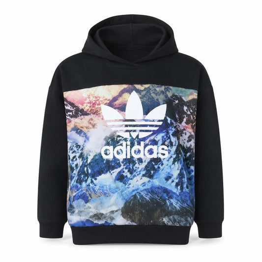 Adidas Womens Black Multicoloured Pullover Hoodie UK 8 Mountain Print