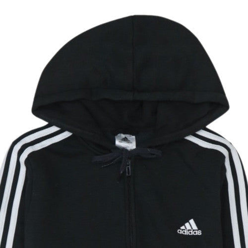 Adidas Women's Black Full Zip Hoodie L 16-18 Classic 3-Stripes