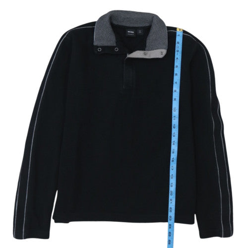 Hugo Boss Men's Black Collared Henley Jumper Size L Regular Fit