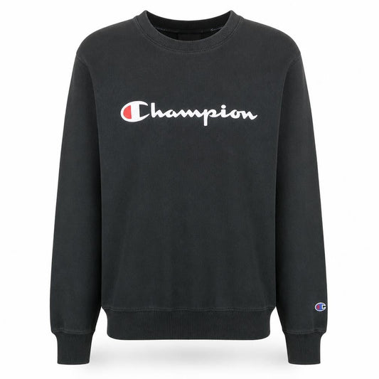 Champion Men's Black Small Logo Crew Neck Fleece Sweatshirt