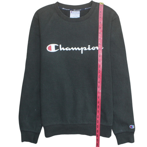 Champion Men's Black Small Logo Crew Neck Fleece Sweatshirt
