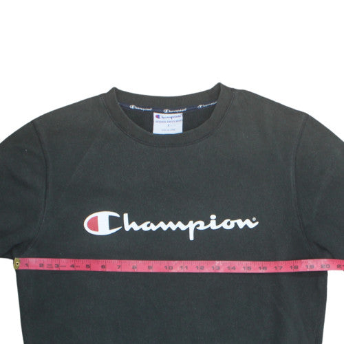 Champion Men's Black Small Logo Crew Neck Fleece Sweatshirt
