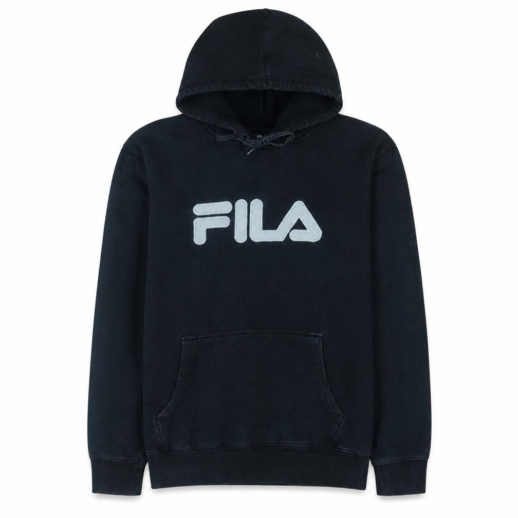 Fila Men Black Pullover Hoodie L Logo Cotton Blend Sweatshirt