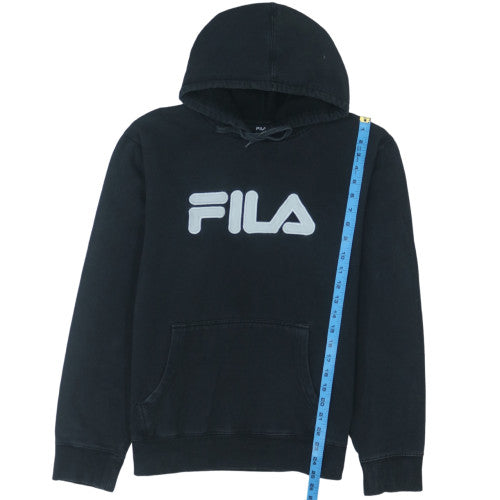 Fila Men Black Pullover Hoodie L Logo Cotton Blend Sweatshirt