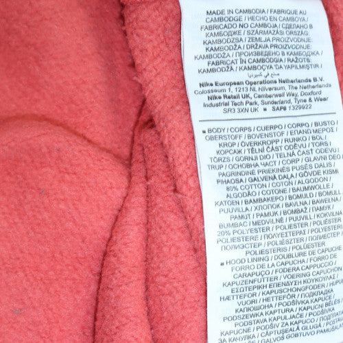 Nike Womens Coral Pink Pullover Hoodie Size M Fleece Lined Casual