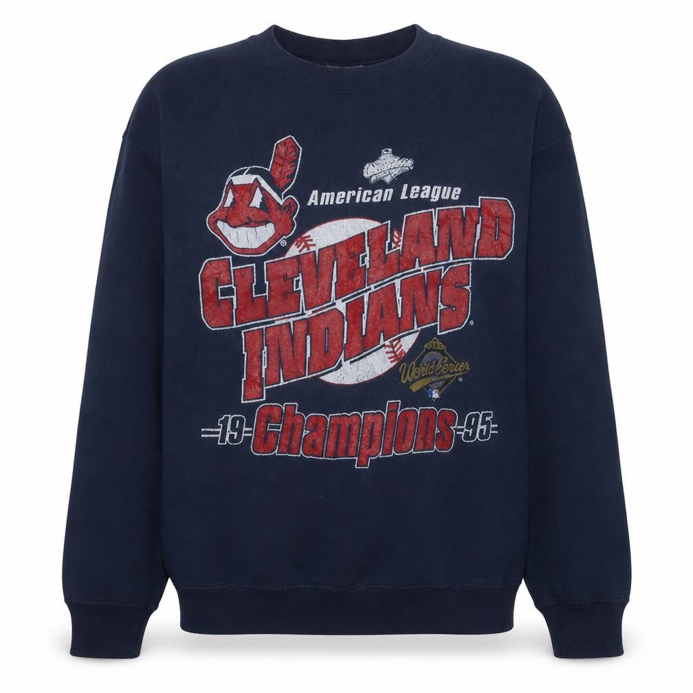 Lee Men's Blue 90s Cleveland Indians Champion Pullover Sweatshirt L