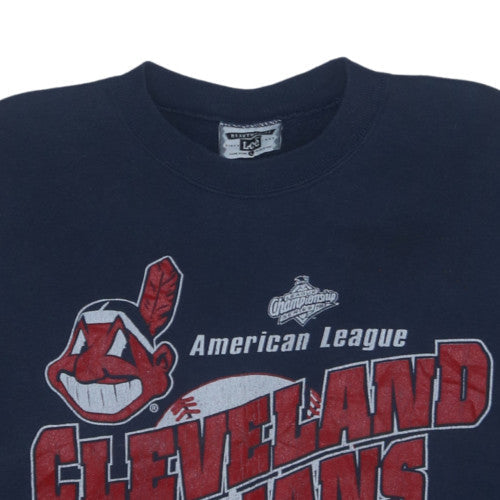 Lee Men's Blue 90s Cleveland Indians Champion Pullover Sweatshirt L