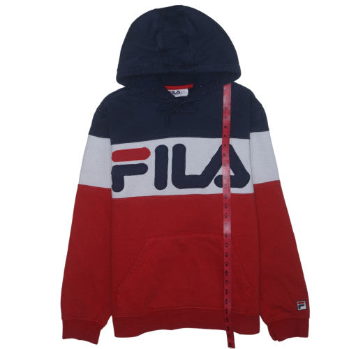 FILA Mens Multicoloured Pullover Hoodie Size L Logo Fleece Sweatshirt