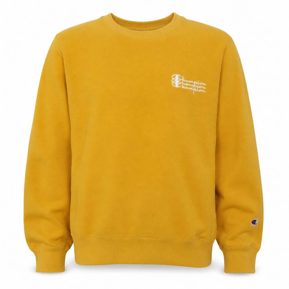 Champion Mens Yellow Crew Neck Sweatshirt M Cotton Blend Pullover